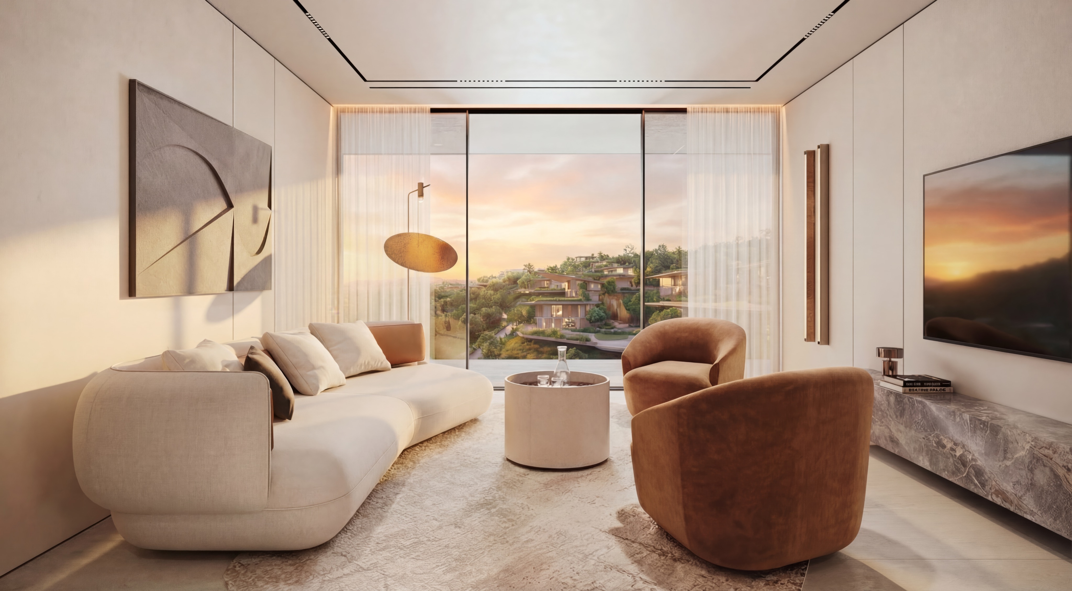 Salon signé Trussardi Casa avec vue sur les collines
